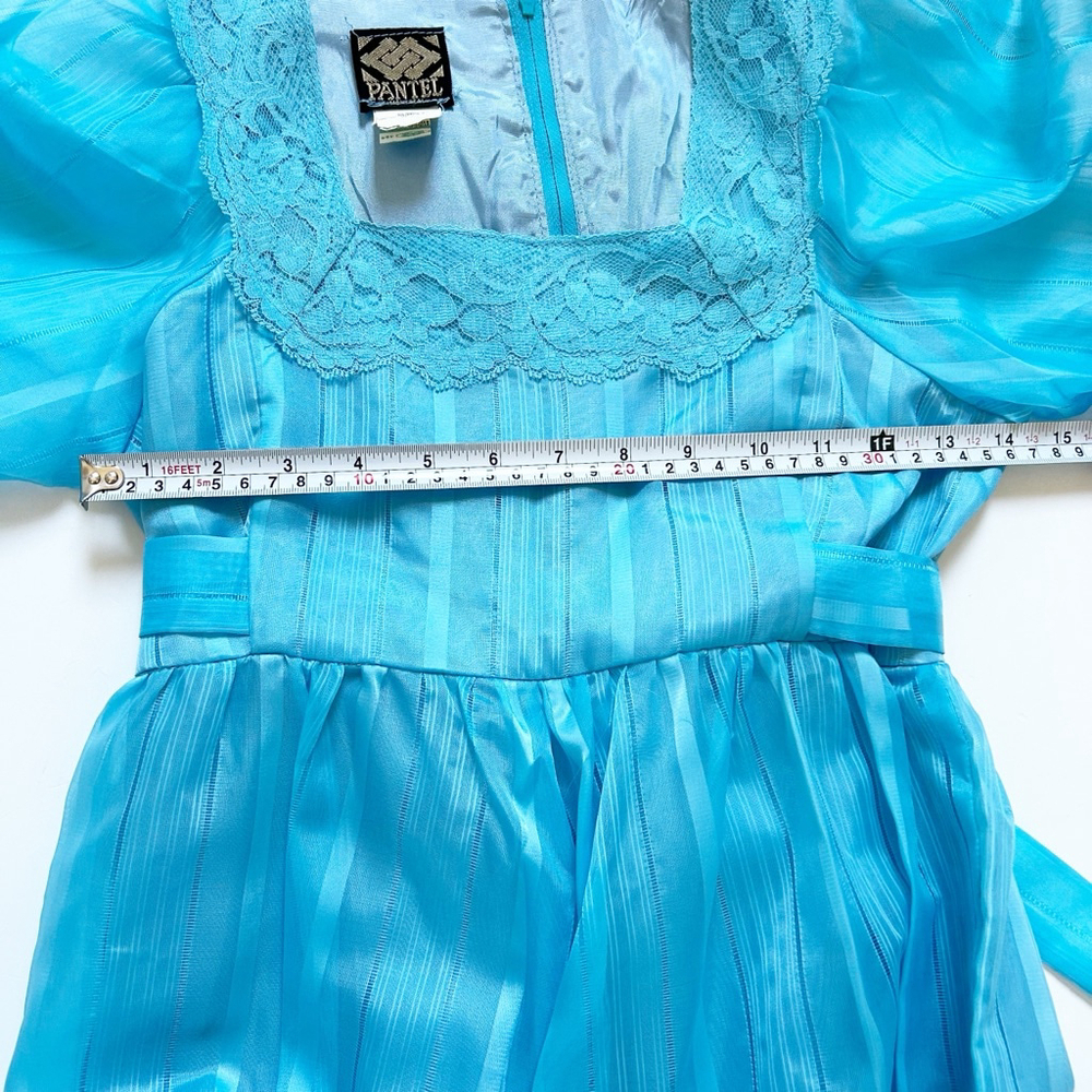 Vintage 1970’s Blue Pantel Maxi Dress Long Sleeve Lace Trim Fairycore Trad-wife - Picture 7 of 14